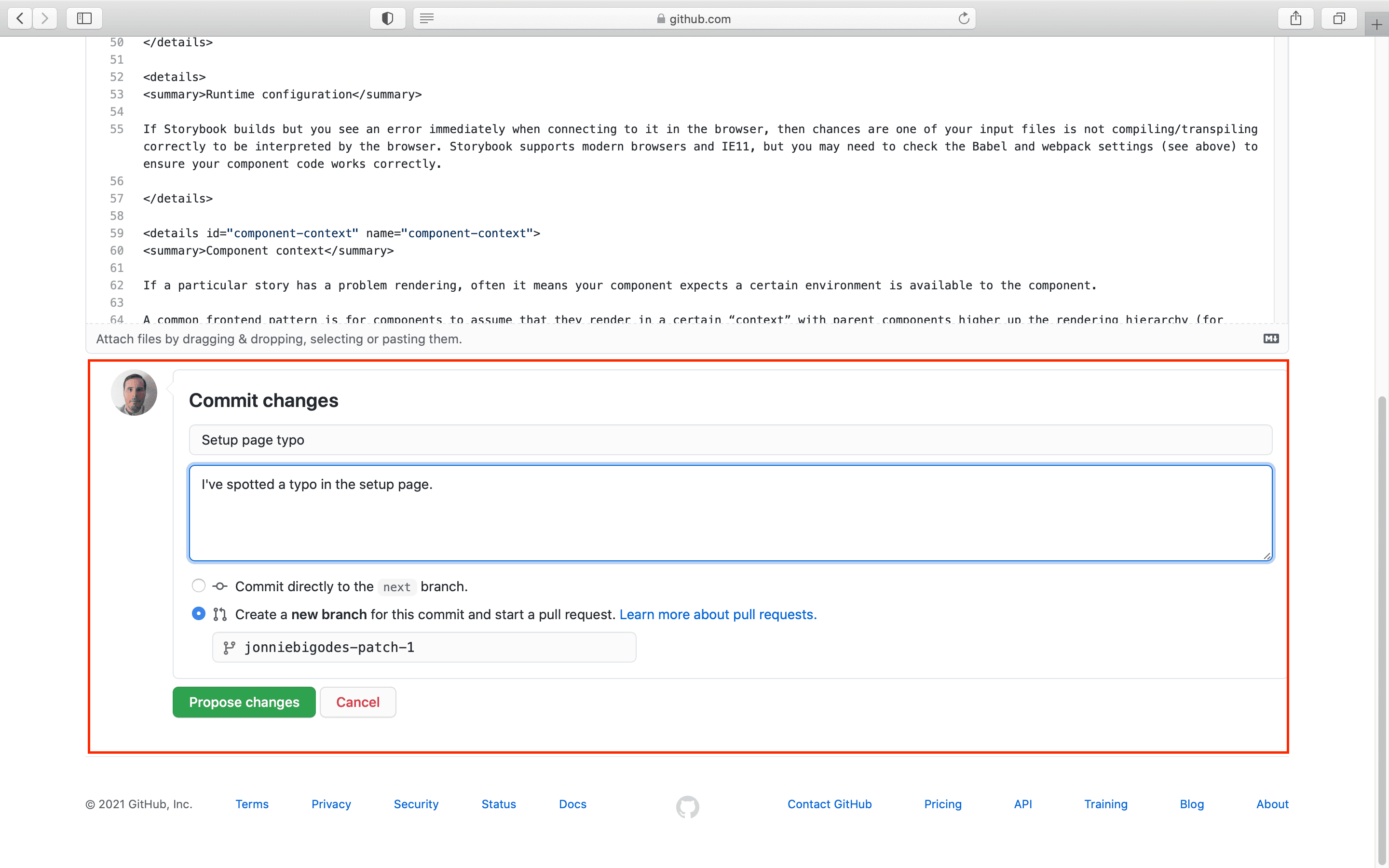 Fill the commit information